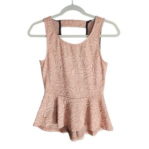 Charlotte Russe Textured Rose Lace Peplum Tank - Blush